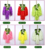 110 CM Wisteria bunga gantung putih Pink merah ungu sutra buatan sentuhan asli Wisteria padat untaian bunga merambat