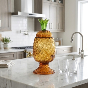 Jarra de cóctel de piña de cristal con grifo de latón de 1.5L, diseño tropical hecho a mano, apta para lavavajillas - Product Image 6