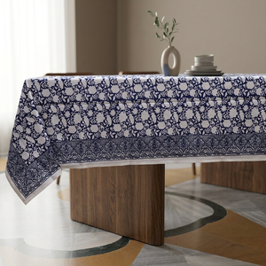 Hand Block Print Nonwoven Organic Cotton Table Cloth Beautiful Floral Design Oilproof Waterproof for Fine Dining Wedding Decor - Product Image 3