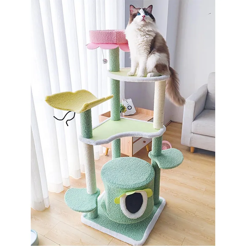 CWJ17 공장 사용자 정의 사이 잘삼 포스트 잡아 스탠드 장난감 고양이 선반 트리 하우스 장난감 고양이 긁기 포스트 트리 타워 나무 고양이 트리 하우스