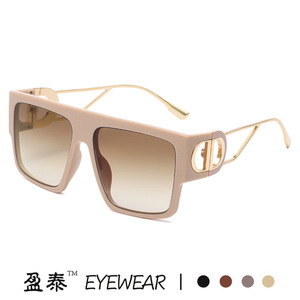 Yingtai Eyewear <b>Oversized</b> Square <b>Sunglasses</b> Black Frame Gold Accent UV400 Women's Fashion Sunshades - Product Image 5