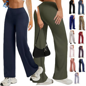 กางเกงโยคะทรงตรงรุ่นใหม่ เนื้อผ้านุ่มลื่นแบบเนย เอวกลางสำหรับผู้หญิง กางเกงเลกกิ้งออกกำลังกาย กางเกงฟิตเนสขาบาน กางเกงกีฬา มีโลโก้ - Product Image 3