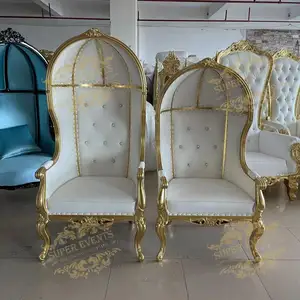 OEM Gold White Bride And Groom King Throne Living Room Hotel Lobby Chair King Throne Chair With Head Cover For Luxury Weddings