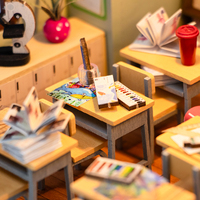 Hongda Nuevo 2024 M2321Z La Época de la Inocencia, Escena de Aula en Miniatura 1:24, Kit de Casa de Muñecas DIY, Casa de Madera en Miniatura con Luz LED y Cubierta Antipolvo