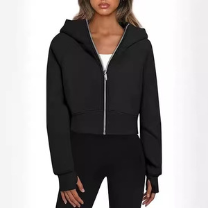 Women <b>Cropped</b> <b>Zip</b> <b>Up</b> Hoodie High Quality Cotton Fleece Acid Wash Heavyweight Autumn Winter Streetwear Sweatshirt - Product Image 4