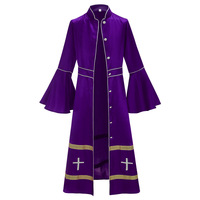Robe de clergé unisexe en polyester mat avec broderie dorée, soutane d'église, costume de cosplay, robe longue de chœur, tenue liturgique pour pasteur