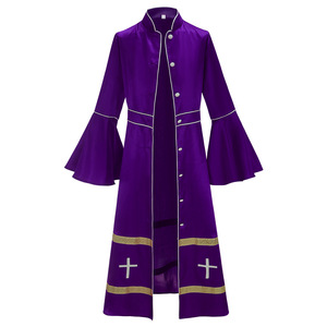 Unisex mate poliéster oro bordado Diseño clero túnica Iglesia sotana Cosplay disfraz coro Maxi vestido litúrgico Pastor - Product Image 3