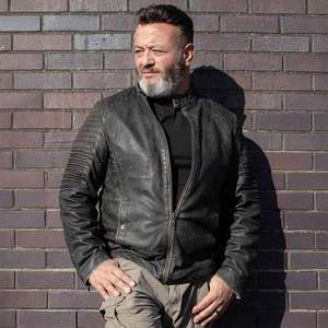 2025 Leather <b>Vintage</b> SFM1808 Men's Black Leather <b>Jacket</b> with Seamed Shoulder & Zipper Front for Motorcycle Auto <b>Racing</b> Wear - Product Image 6