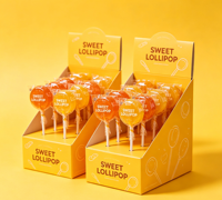 Boîtes de présentation pliables réutilisables en carton biodégradable écologique personnalisées refermables avec pelliculage brillant pour fruits, sucettes et sucre