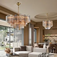 Lustre LED moderne en verre de Murano doré, hauteur réglable, pour salle à manger, salon, chambre, suspension tubulaire