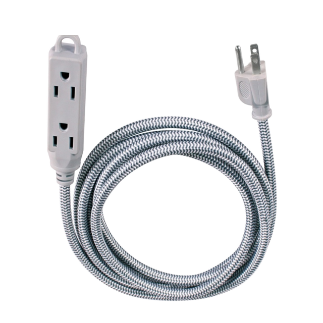 PrimoPower 6 Ft Indoor/Outdoor Heavy Duty 3-Prong Braided Extension Cord 3-Outlet Power Strip Surge Protector IP33 Rated 15A