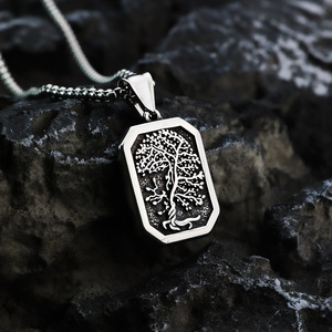 สร้อยคอจี้ต้นไม้แห่งชีวิตสแตนเลสสำหรับผู้ชาย ดีไซน์รูปทรงเรขาคณิต ป้ายห้อยด้านเดียว เครื่องประดับ - Product Image 4