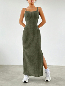 Conjunto de Moda Otoño-Invierno, Estilo Simple y Elegante, Vestido Verde con Tirantes para Mujer - Product Image 3
