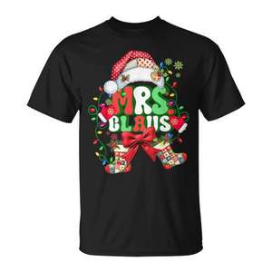 T-shirt Mrs Claus Christmas Lights unisexe pour adulte, col rond, manches courtes, design festif - Product Image 1
