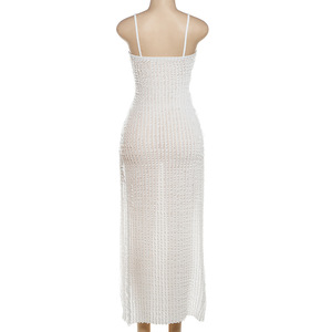 Abiti Lunghi Estivi da Spiaggia <span class=keywords><strong>per</strong></span> <span class=keywords><strong>Donna</strong></span>, Moda Femminile, Vestito <span class=keywords><strong>Sexy</strong></span> con Spacco Alto, Senza Maniche, Collo all'Americana - Product Image 3