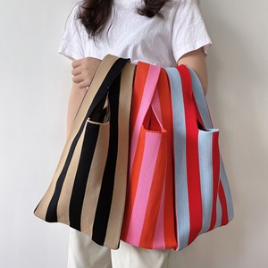 Women's Fashion Autumn Winter Accessories Stripe <strong>Bags</strong> <strong>Black</strong> Green Pink White Stripe <strong>Small</strong> Knitted Tote Handbags <strong>Bag</strong> - Product Image 6