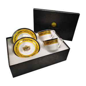 Juego de Comedor de Lujo Nórdico Más Vendido, Tazas y Platillos de Cerámica Inclinados Dorados - Product Image 6