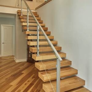 Escalera flotante de lujo ligera y moderna personalizada, paneles de piedra de madera de acero suspendidos para renovación de escaleras, escaleras de cristal - Product Image 2