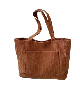 Sac à main multifonctionnel en coton et velours côtelé avec logo personnalisé, poche et fermeture éclair, sac de shopping - Product Image 1