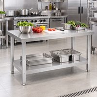 Table de travail en acier inoxydable 304 201 de qualité supérieure, robuste, pour cuisine commerciale, à deux niveaux, avec pieds carrés, pour restaurants
