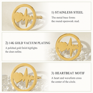 Pendientes de Acero Inoxidable con Forma de Corazón, Chapados en Oro de 14K al Vacío, 12 mm, Joyería con Diseño de Onda de Corazón - Product Image 3