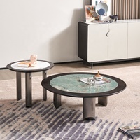 Luxuriöser Moderner Wohnzimmer-Mitteltisch Runder Minimalistischer Gesinterter Stein-Couchtisch-Set mit Edelstahlrahmen