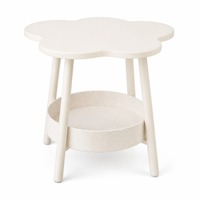 Table de chevet mobile style crème en forme de fleur avec deux niveaux de rangement pour chambre, salon et maison