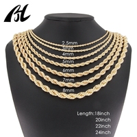 Chaîne Cordon Torsadée Épaisse Homme, Vente en Gros, Ne Ternit Pas, Étanche, Plaqué Or 14k 18k, 2.5mm 5mm 8mm