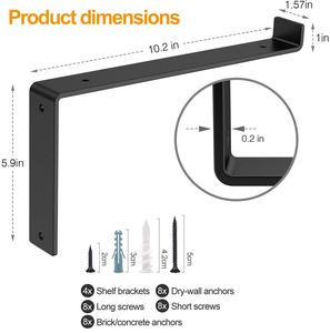 Support <span class=keywords><strong>d</strong></span>'étagère mural en métal robuste industriel rustique en fonte de fer massif en acier solide noir DIY en forme de L - Product Image 2