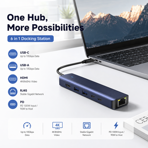 Station d'accueil <span class=keywords><strong>USB</strong></span>-C <span class=keywords><strong>6</strong></span> en 1, adaptateur HDMI 4K*60Hz et Ethernet Gigabit avec PD 100W, hub <span class=keywords><strong>USB</strong></span> 3.2 Gen2 10 Gbps pour ordinateur portable - Product Image 4