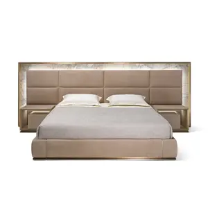 2024 nouveau design italien de luxe ensemble de meubles de chambre à coucher fantaisie led éclairer cadre de lit pleine grandeur marbre lits modernes avec lumières led