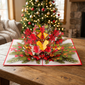 Vente en gros de cartes 3D Pop-up tendance en papier artisanal vietnamien, motif Poinsettia de Noël, impression offset, cadeaux et artisanat Viet-craft - Product Image 1