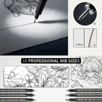 Lot de 12 stylos micro-ligne fine, encre pigmentée archivistique imperméable, pour le dessin, le manga, l'art technique et l'écriture