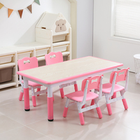 Ensemble Table et Chaises pour Enfants à Hauteur Réglable, Table et Chaises en Plastique pour Tout-petits avec Dessus à Graffitis