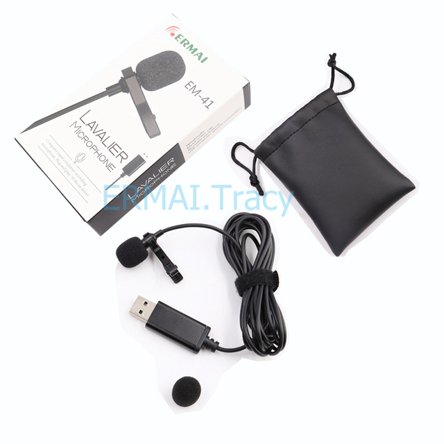 USB Wired Lavalier Lapel Microphone Condenser Style Clip-On Computer Conference Microphone