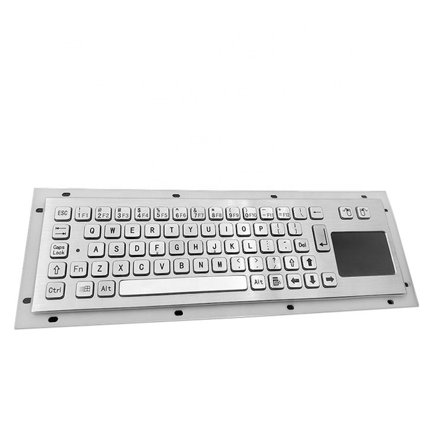 waterproof 65 keys industrial high quality stainless steel metal mounted mechanical kiosk keyboard with touchpad or trackball
