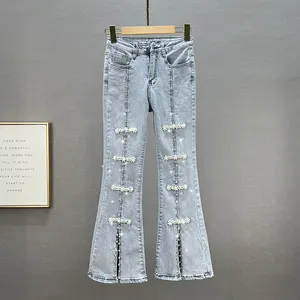 Quần Jeans Cạp Cao Cho Nữ, Quần Bò Quần Denim Thời Trang Ôm Đính Hạt Cườm Kim Cương Mùa Xuân Hè