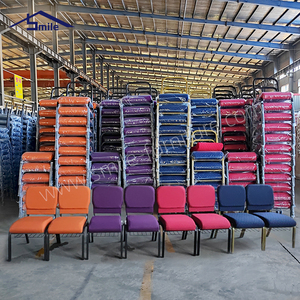 Sedie Impilabili in Metallo e Tessuto per Auditorium, Teatro e Chiesa, Design Moderno OEM, Vari Colori, Vendita all'Ingrosso - Product Image 5