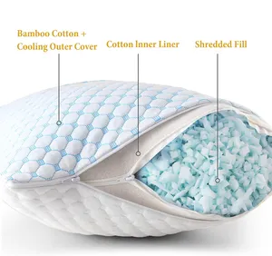 Travesseiro de espuma de memória, de bambu, almofada de alívio favorito, almofada cervical de dupla face, refrigeração com gel de resfriamento