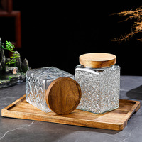 Bocaux de rangement en verre gaufré vintage avec couvercles en bois, boîtes hermétiques pour aliments de cuisine, pour épices, café, thé, ensemble de bocaux à épices