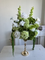 Bunga Mawar Sutra Buatan RK311 Ukuran Besar 30cm-80cm, Dekorasi Pernikahan, Centerpiece, Warna Putih Hijau