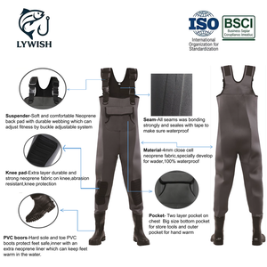 LYWISH Waders de Pêche 100% Imperméables en Néoprène de 4 mm pour Hommes, Cuissardes de Poitrine avec Bottes PVC pour la Chasse et la Pêche - Product Image 2