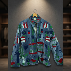 Veste en velours à col montant avec broderie florale faite à la main, manches longues, manteau d'automne pour femme, style chic prairie, vente en gros de vestes Sujani - Product Image 4