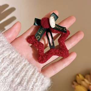 Épingle à cheveux en peluche chat lapin dessin animé, étoiles pentagonales, nœud à carreaux, faite à la main, accessoires pour cheveux, clip pour fille, cœur, douceur d'automne - Product Image 6