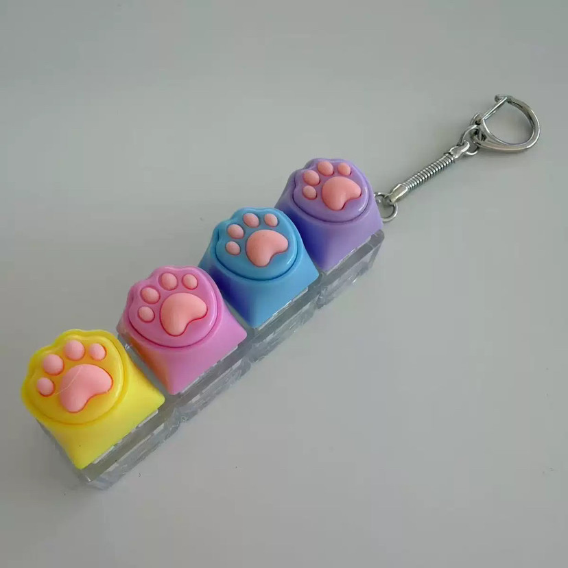 Coque transparente à quatre boutons - patte de chat en silicone (violet, bleu, rose, jaune)