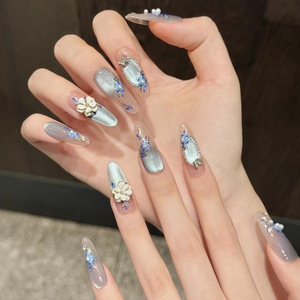 <span class=keywords><strong>Uñas</strong></span> Postizas Hechas a Mano al por Mayor, Marca Privada, 10 Piezas, Acrílicas, con Flores 3D, Estilo Chino, Ojo de Gato, con Brillo - Product Image 5