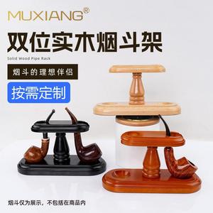 Muxiang Wooden <b>Pipe</b> <b>Stand</b> Dual Seat Vertical Display Rack For Smoking <b>Pipes</b> Durable Solid Wood Base - Product Image 5