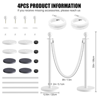 Barrière de contrôle des foules en acier inoxydable à 4 pièces avec corde en velours (blanc) |   Poteau de 5 pieds à base remplissable d'eau pour usage hôtelier, pour rouge formel