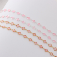 Rantai Emas Lapis 14K Romantis 3+1 Model Clover Berlapis Enamel Pink untuk Pembuatan Perhiasan Kalung dan Gelang Permanen DIY