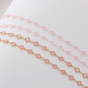 Catena Romantica in Oro 14K Placcato con <span class=keywords><strong>3</strong></span>+1 Maglie a Quadrifoglio Smaltate Rosa per Creazione di Gioielli Fai-da-Te, Collane e Bracciali Permanenti - Product Image 2